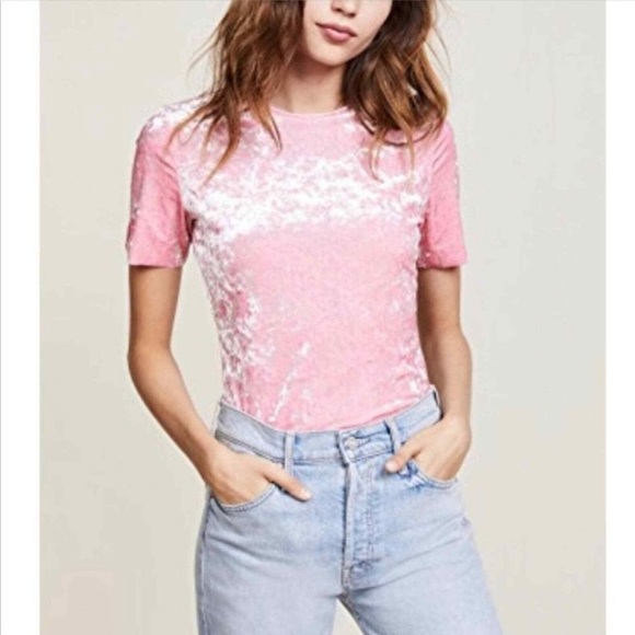 Tibi Stretch Velvet Baby Tee in Pink - Picture 1 of 8